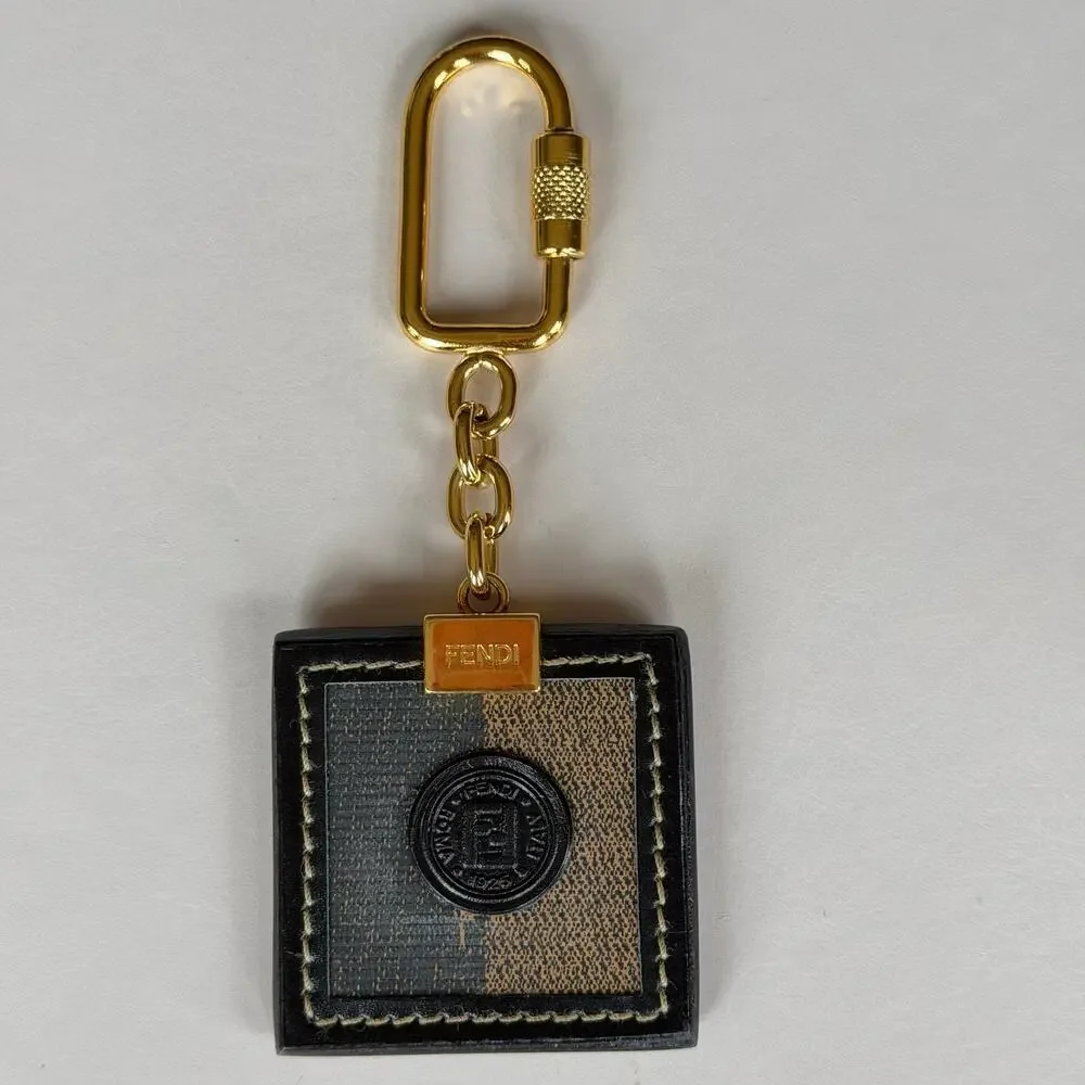 Fendi Men's Pequin Striped Leather Gold-Tone Keychain Key Ring